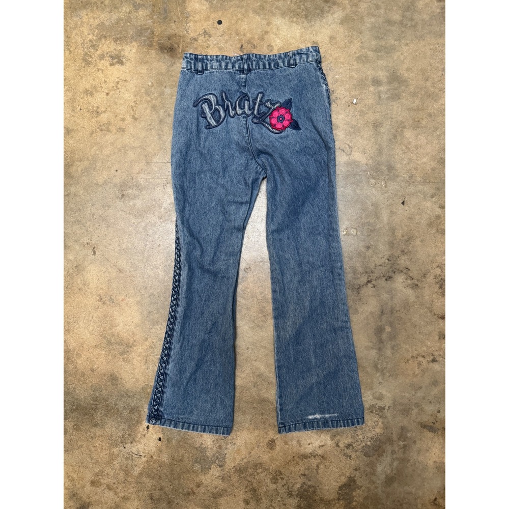 Bratz Girls Denim Jeans L 10/12 Embroidered Logo Braided Flare Y2K